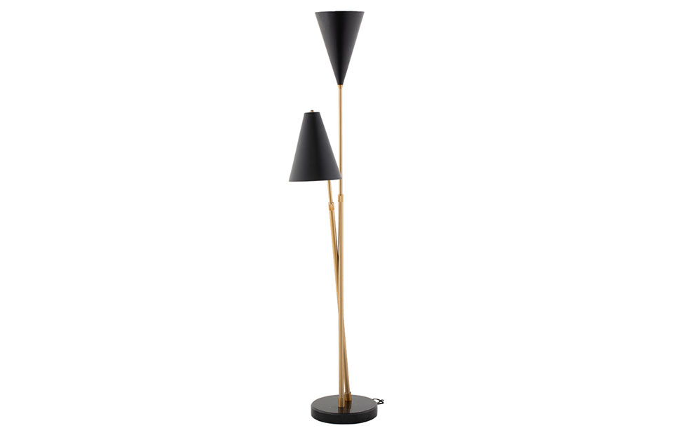 Celika Floor Lamp In Black Brushed, Brushed Gold Floor Lamp