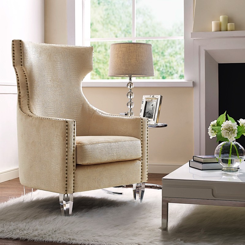Minimalist White Velvet Chair With Gold Legs for Living room