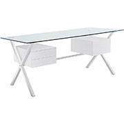 Archer Modern Glass Desk with Drawers